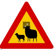 Señal de tráfico de precaución presencia de ovejas